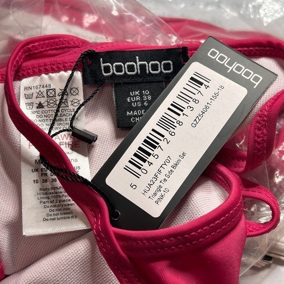 boohoo Triangle Tie Side String Bikini Rose Pink Adjustable Lined - Picture 10 of 13